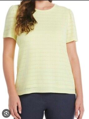Rafaella Pale Yellow Eyelet Short Sleeve Knit Top